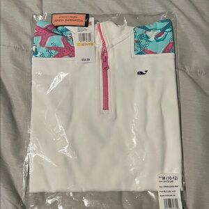 Vineyard Vines White and Pink Pullover with Blue Accents